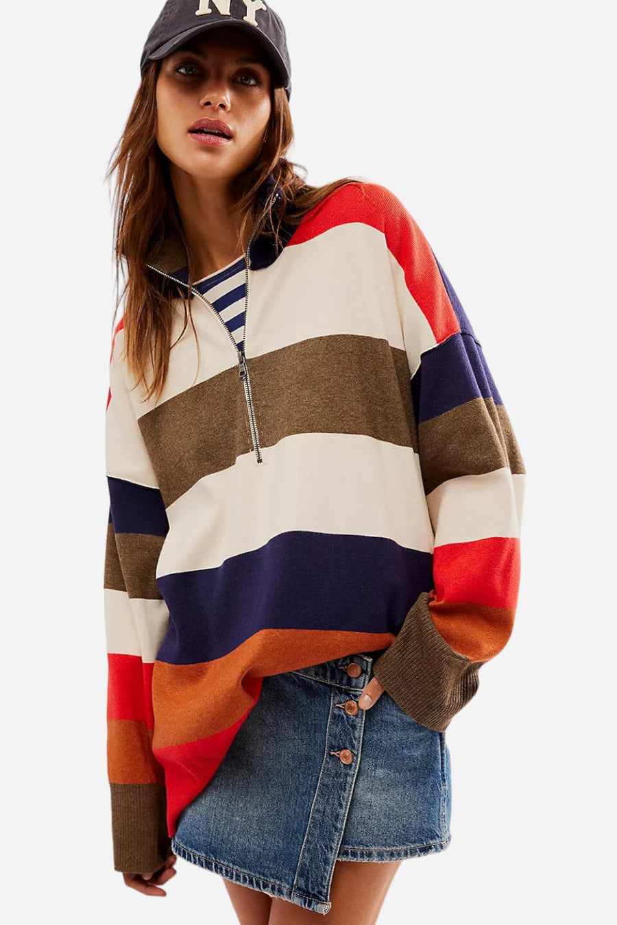 Free People Coastal Stripe Pullover in Set Sail Combo – front view