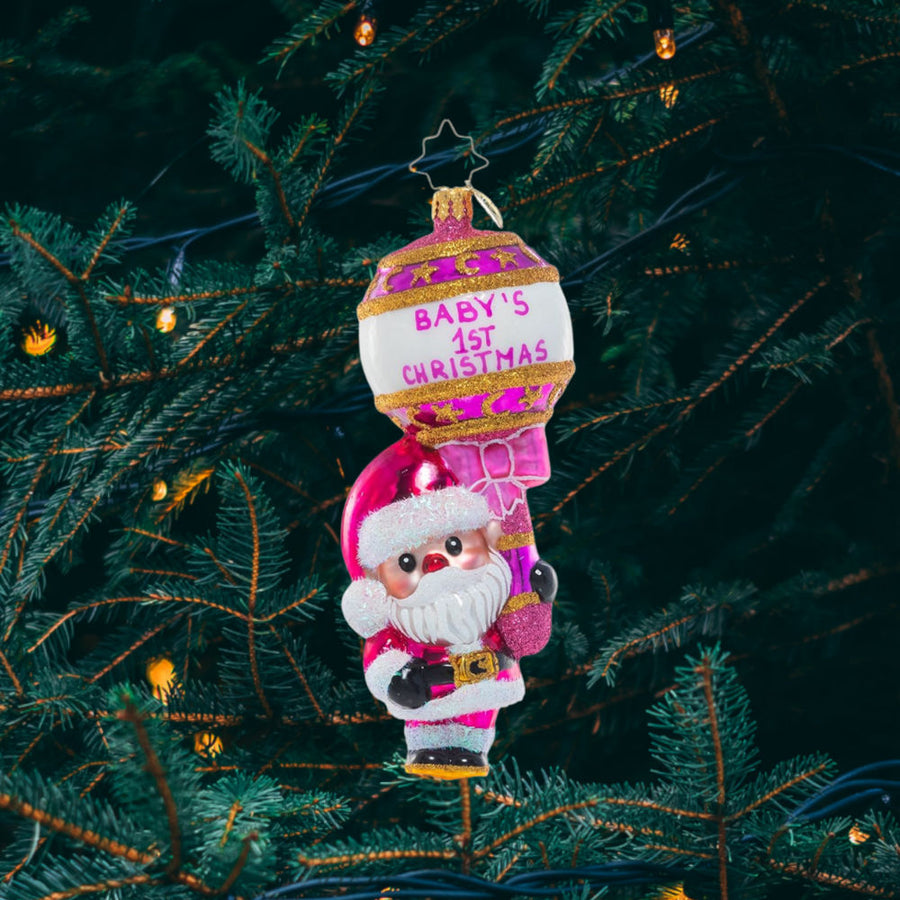 Christopher Radko 1st Christmas Rattle in Pretty In Pink