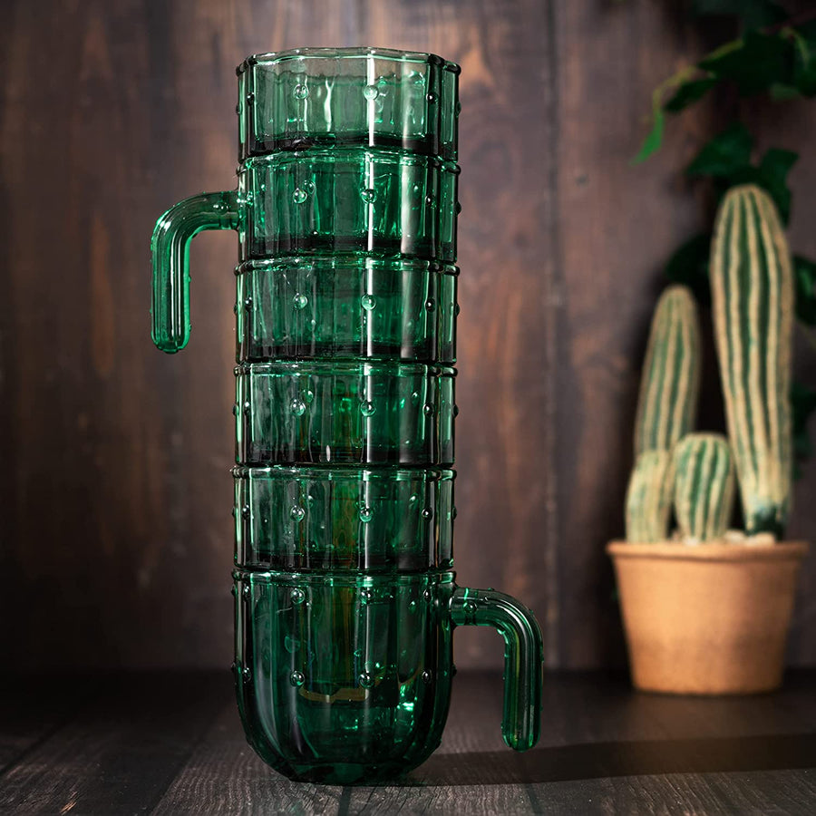 Wine Savant Cactus Stackable Cups in Green, Set of 6