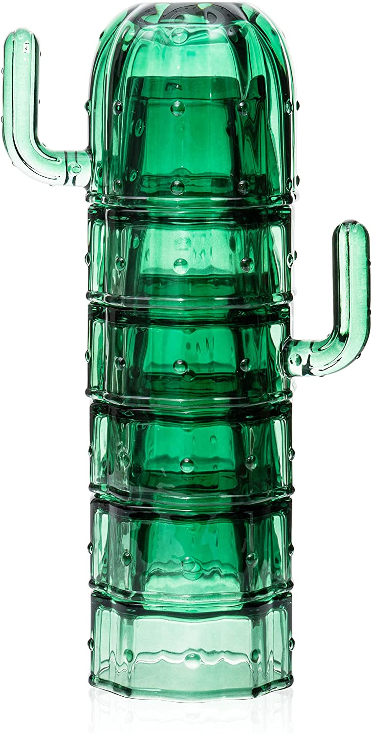 Wine Savant Cactus Stackable Cups in Green, Set of 6