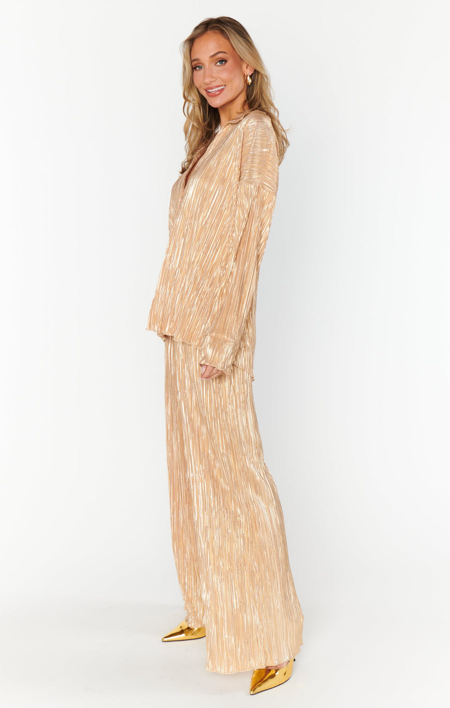 Show Me Your Mumu Everywhere Pants in Gold Pleat