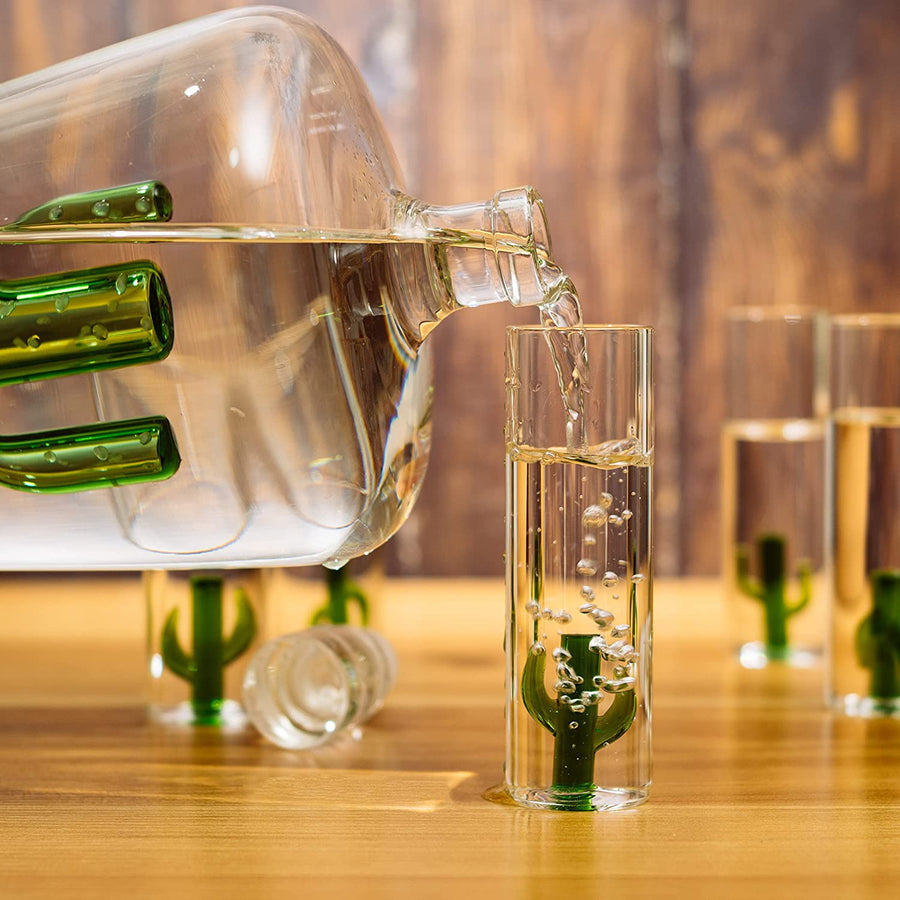 Wine Savant Cactus Tequila Decanter Set with 6 Shot Glasses