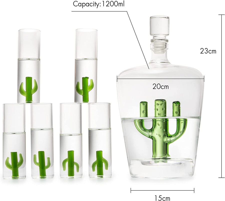 Wine Savant Cactus Tequila Decanter Set with 6 Shot Glasses