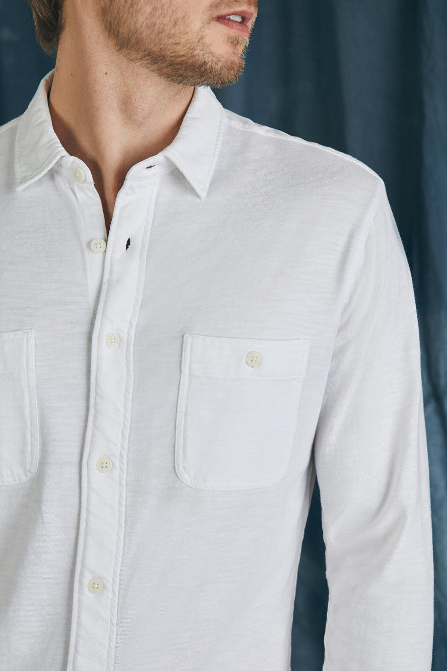 Faherty Sunwashed Knit Double Pocket Shirt in White