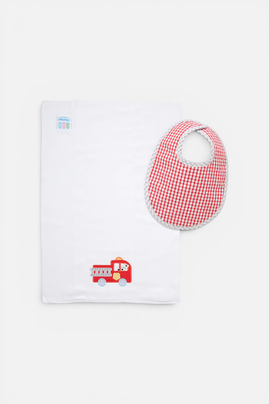 3 Marthas Fire Truck Bib & Burp Box Set – back view
