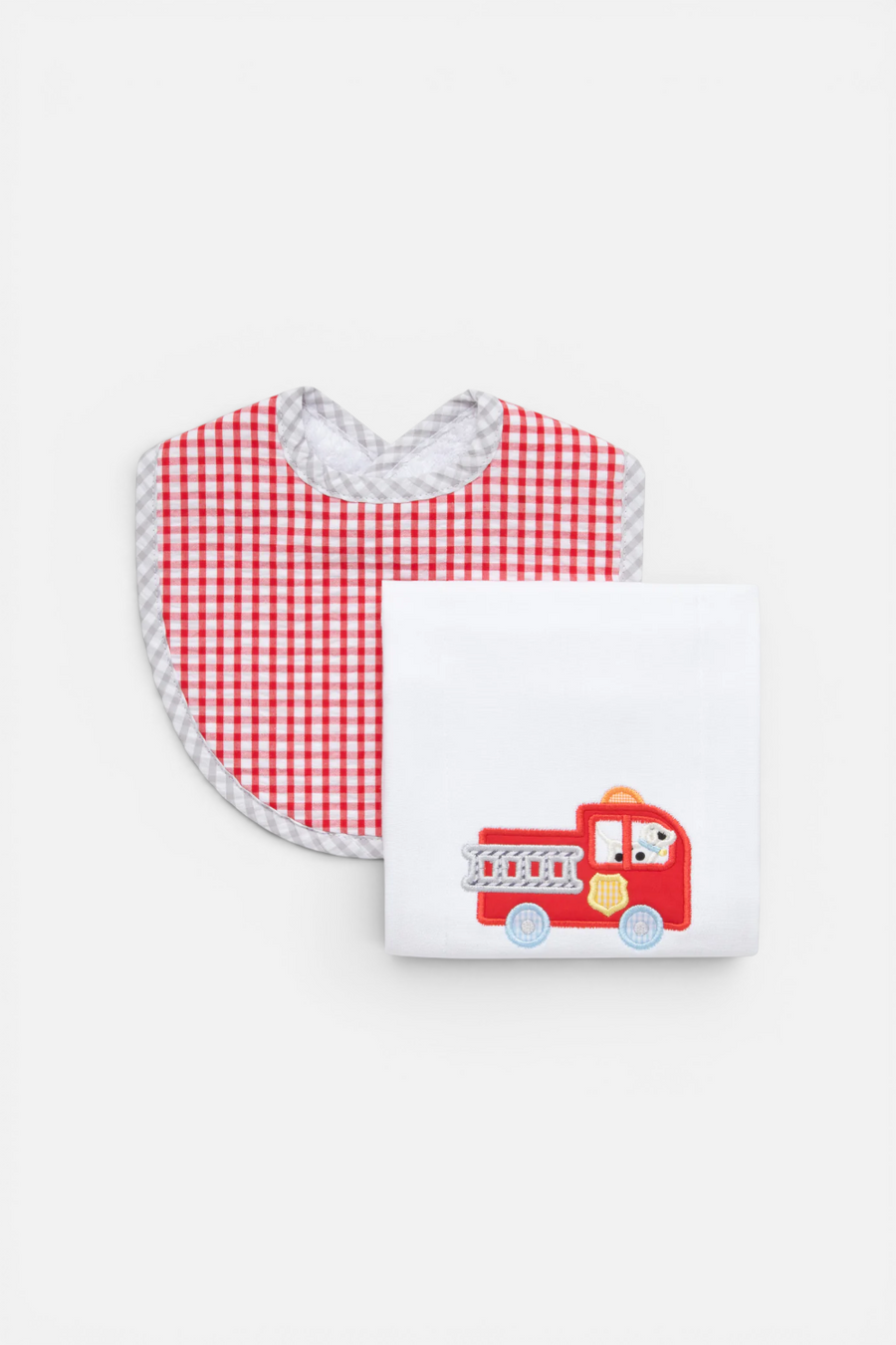 3 Marthas Fire Truck Bib & Burp Box Set – front view