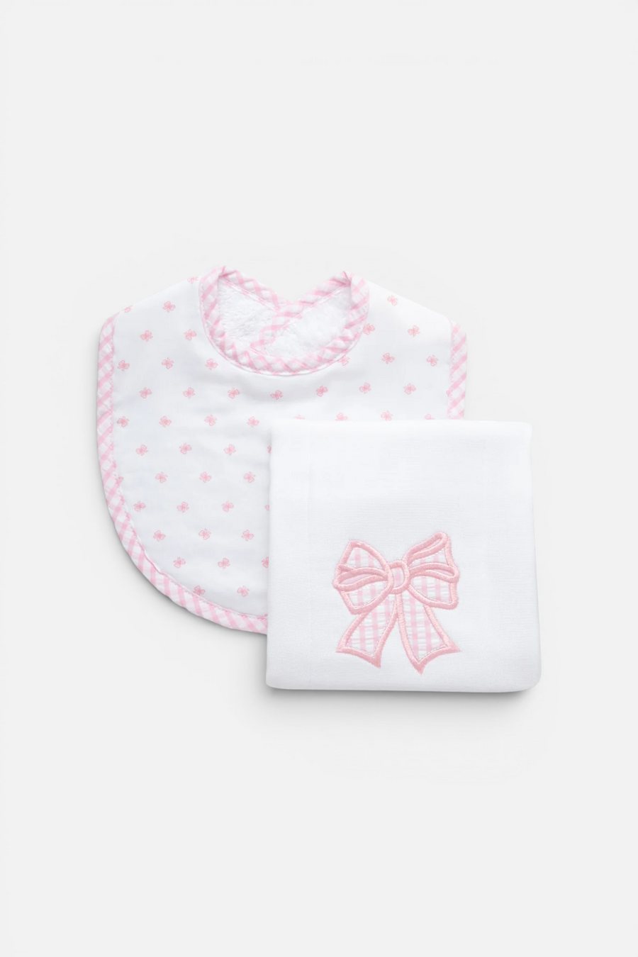 3 Marthas Pink Bow Bib & Burp Box Set – front view