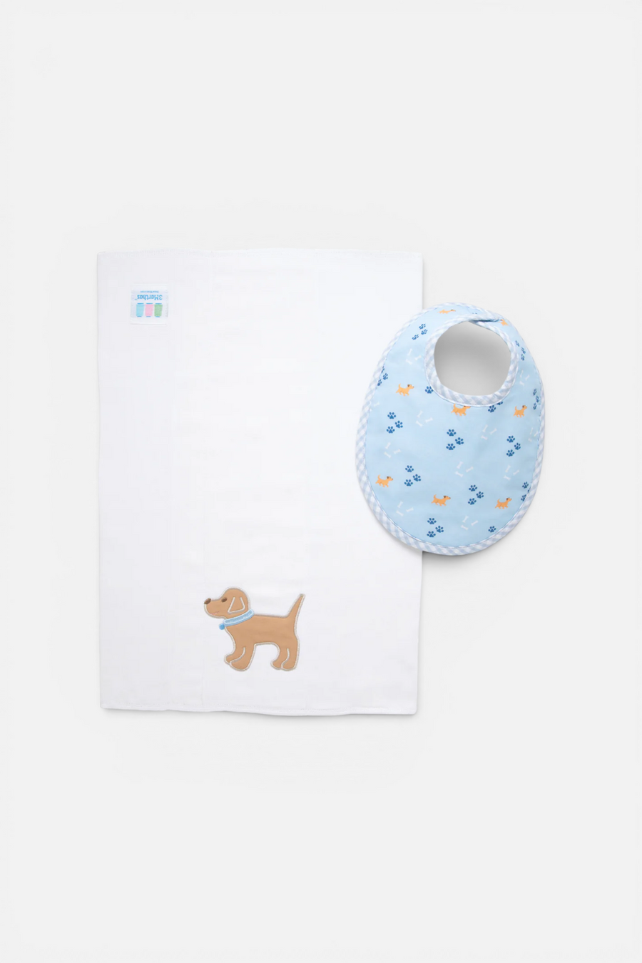 3 Marthas Puppy Blue Bib & Burp Box Set – back view