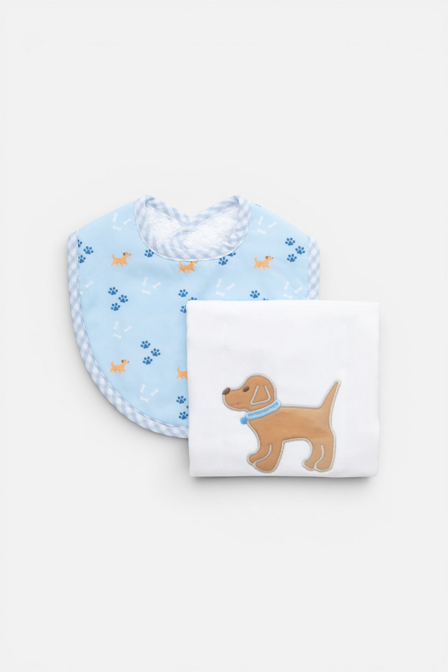 3 Marthas Puppy Blue Bib & Burp Box Set – front view