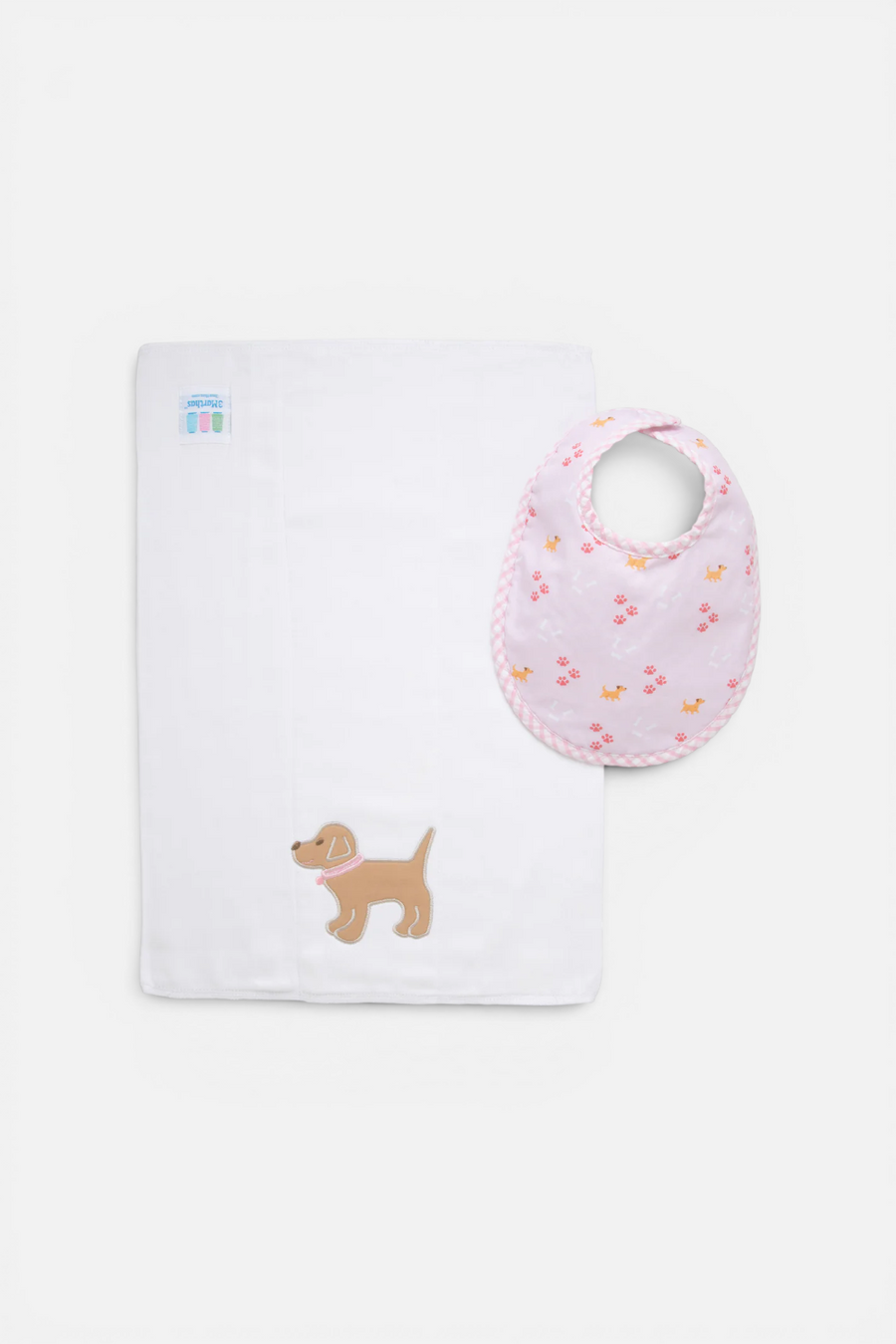 3 Marthas Puppy Pink Bib & Burp Box Set – back view