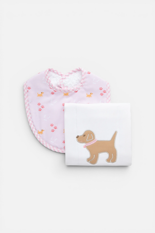 3 Marthas Puppy Pink Bib & Burp Box Set