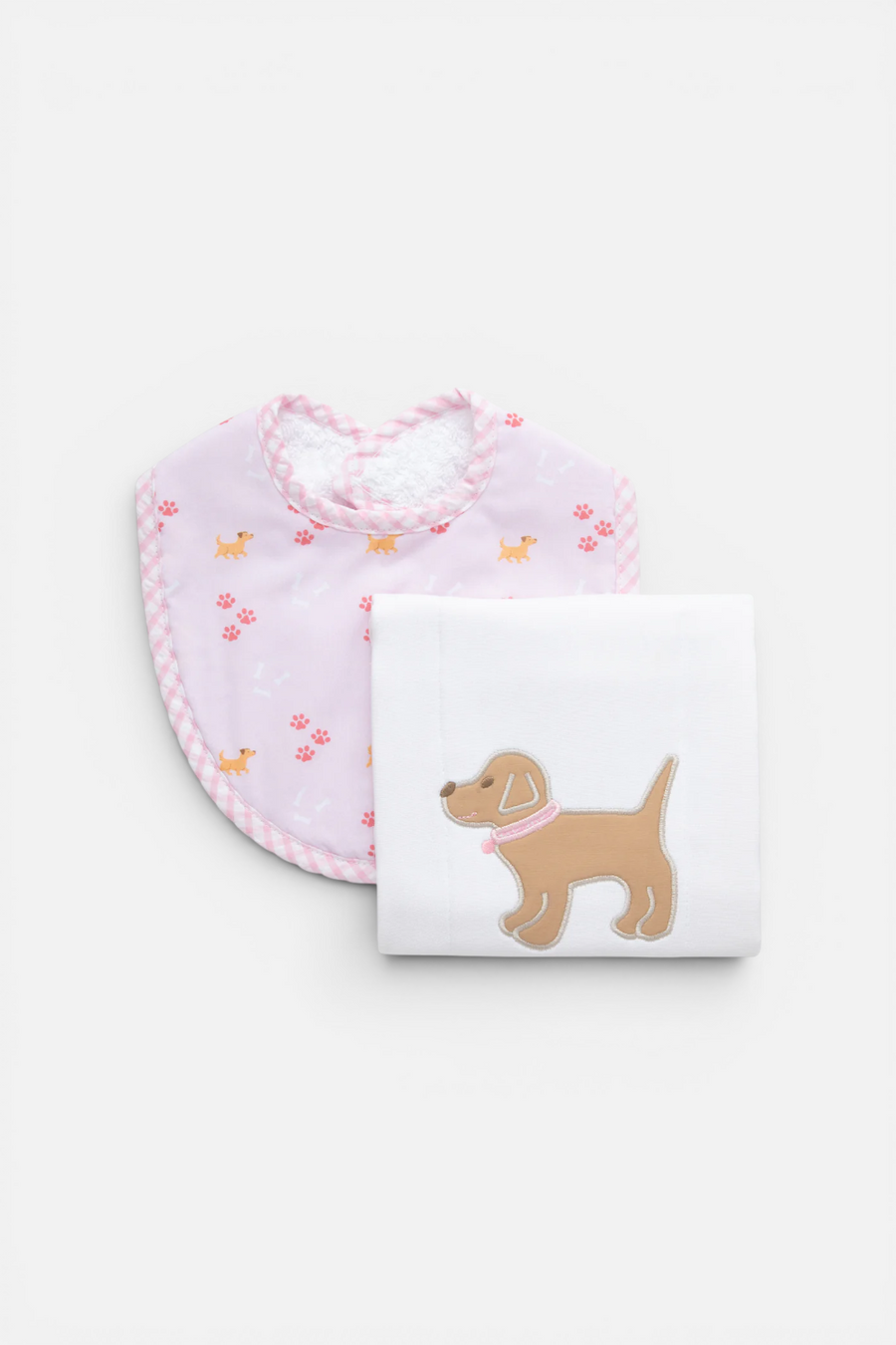 3 Marthas Puppy Pink Bib & Burp Box Set – front view