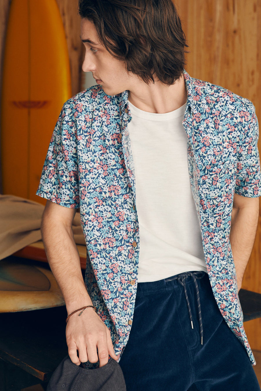 Faherty Short-Sleeve Breeze Shirt in Seafoam Beach Blossom