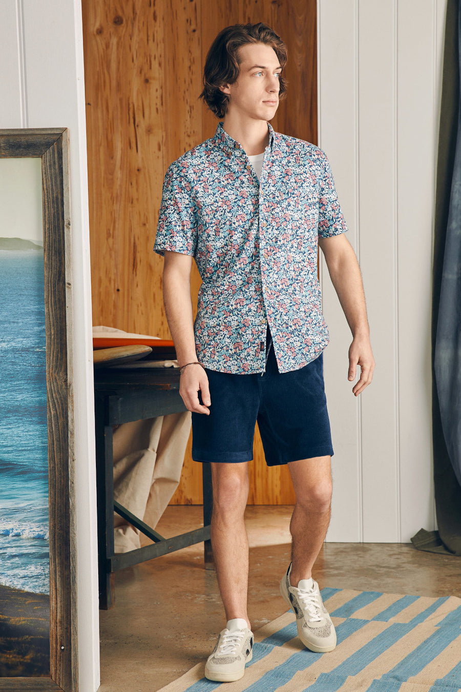 Faherty Short-Sleeve Breeze Shirt in Seafoam Beach Blossom