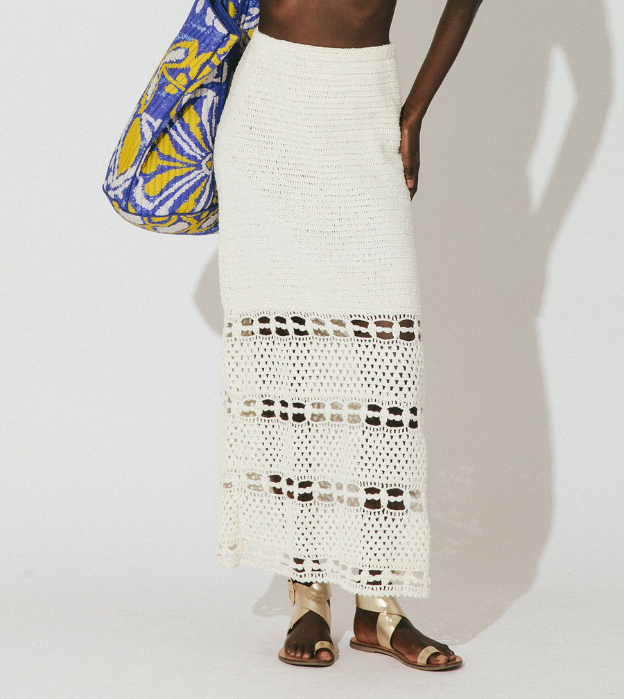 Cleobella Adela Hand Crochet Midi Skirt in Ivory