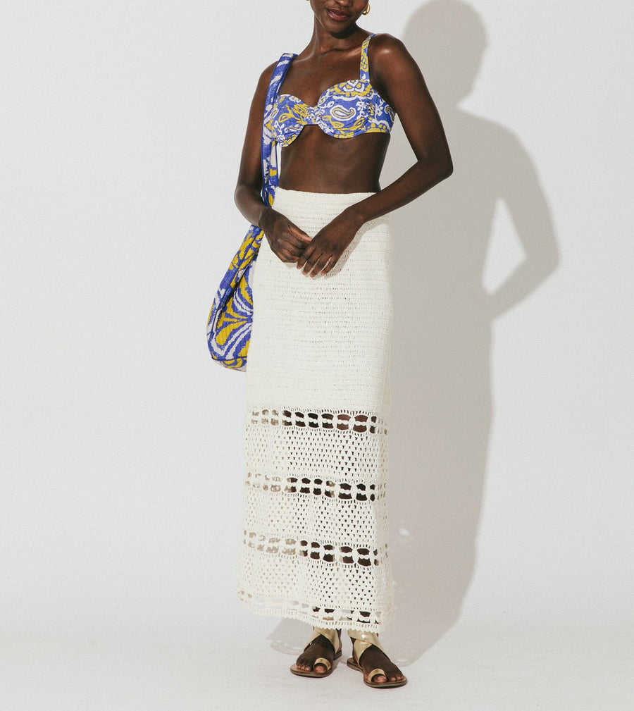 Cleobella Adela Hand Crochet Midi Skirt in Ivory