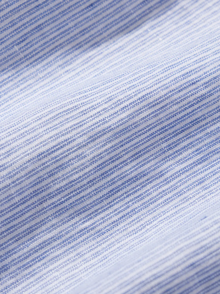 Fair Harbor Island Long Sleeve Linen Shirt in Wave Blue Stripe