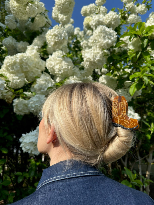 Solar Eclipse Hand-painted White Cowboy Boot Claw Hair Clip