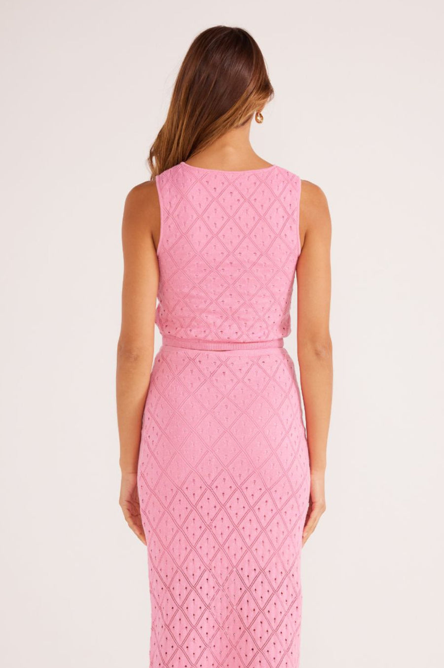 MinkPink Solano Diamond Knit Tank Top in Hot Pink