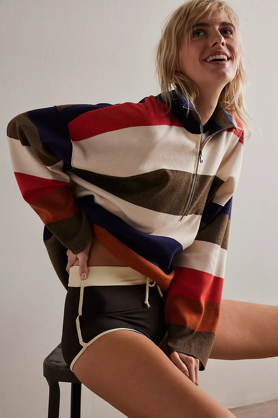 Free People Coastal Stripe Pullover in Set Sail Combo – back view