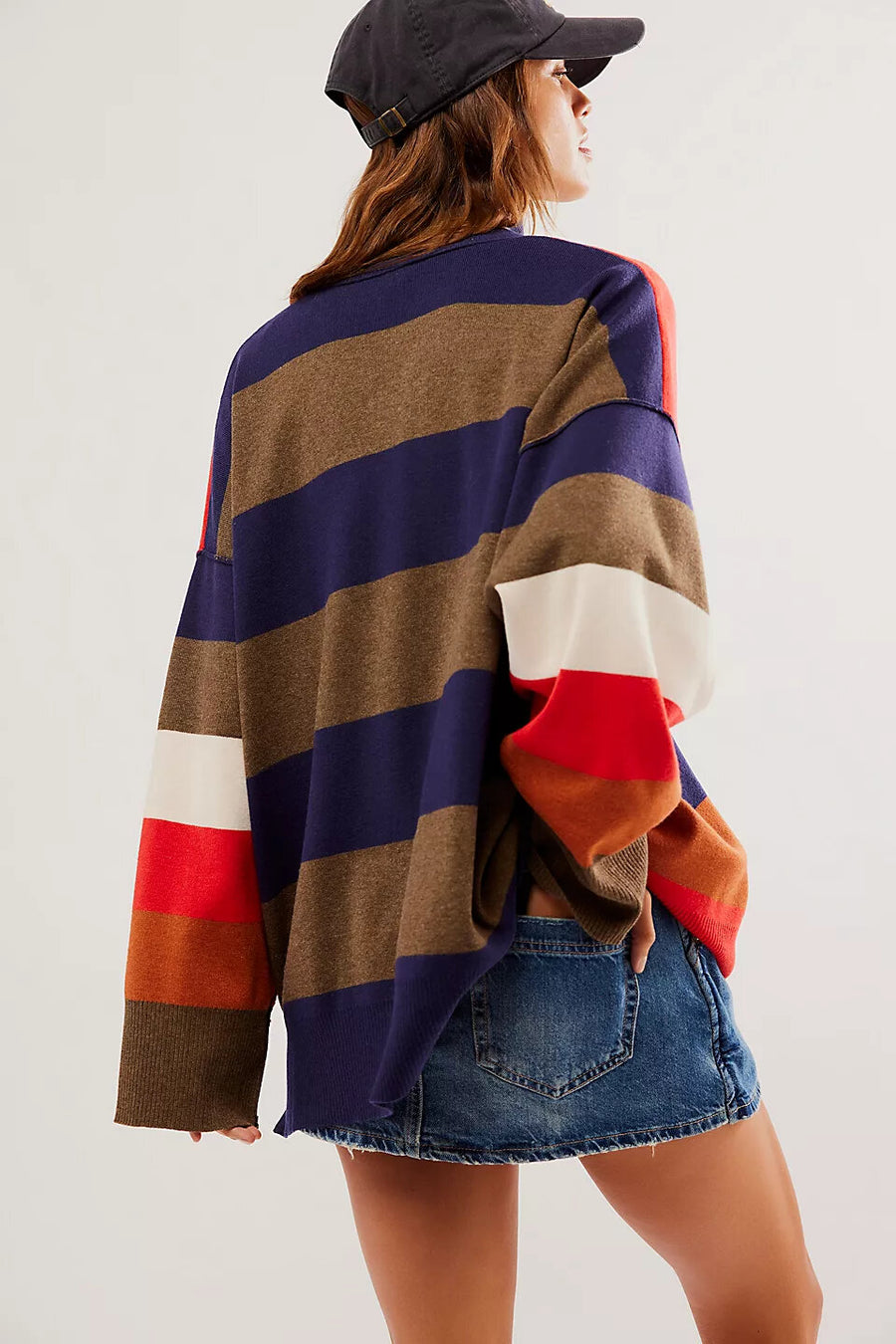 Free People Coastal Stripe Pullover in Set Sail Combo – side view