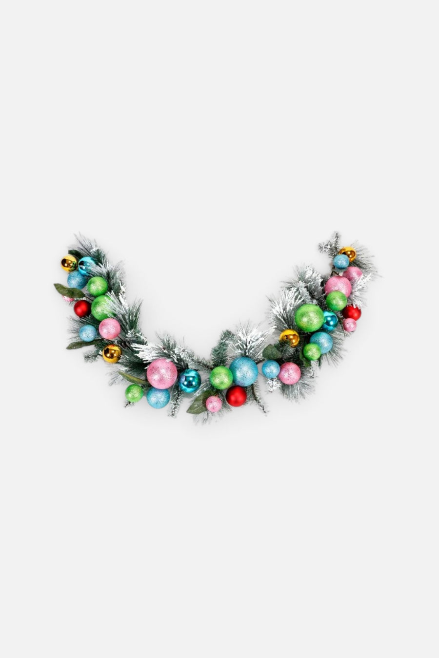 50'S Snowy Garland with Ornaments, 68'' – front view