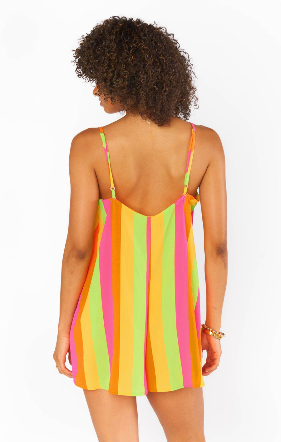 Show Me Your Mumu Rascal Romper in Neon Vacay Stripe