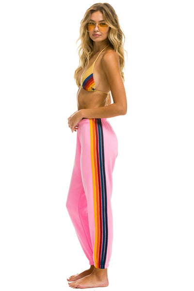 Aviator Nation 5 Stripe Sweatpants in Neon Pink Rainbow