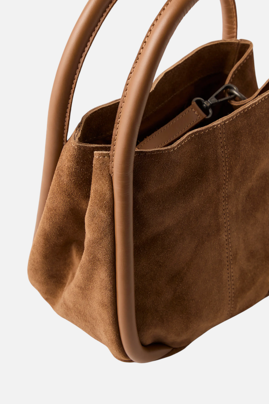 Free People Barlow Bucket Bag in cognac, interior detail view