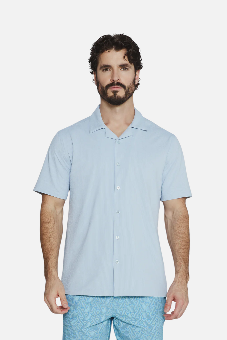 7 Diamond Sutherland Camp Shirt in Powder Blue – front view