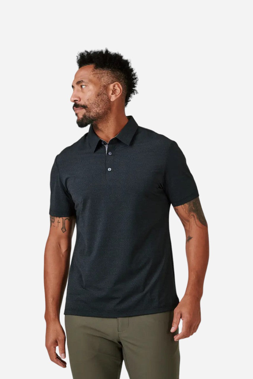 7 Diamonds Albatross Polo T Shirt in Black – front view