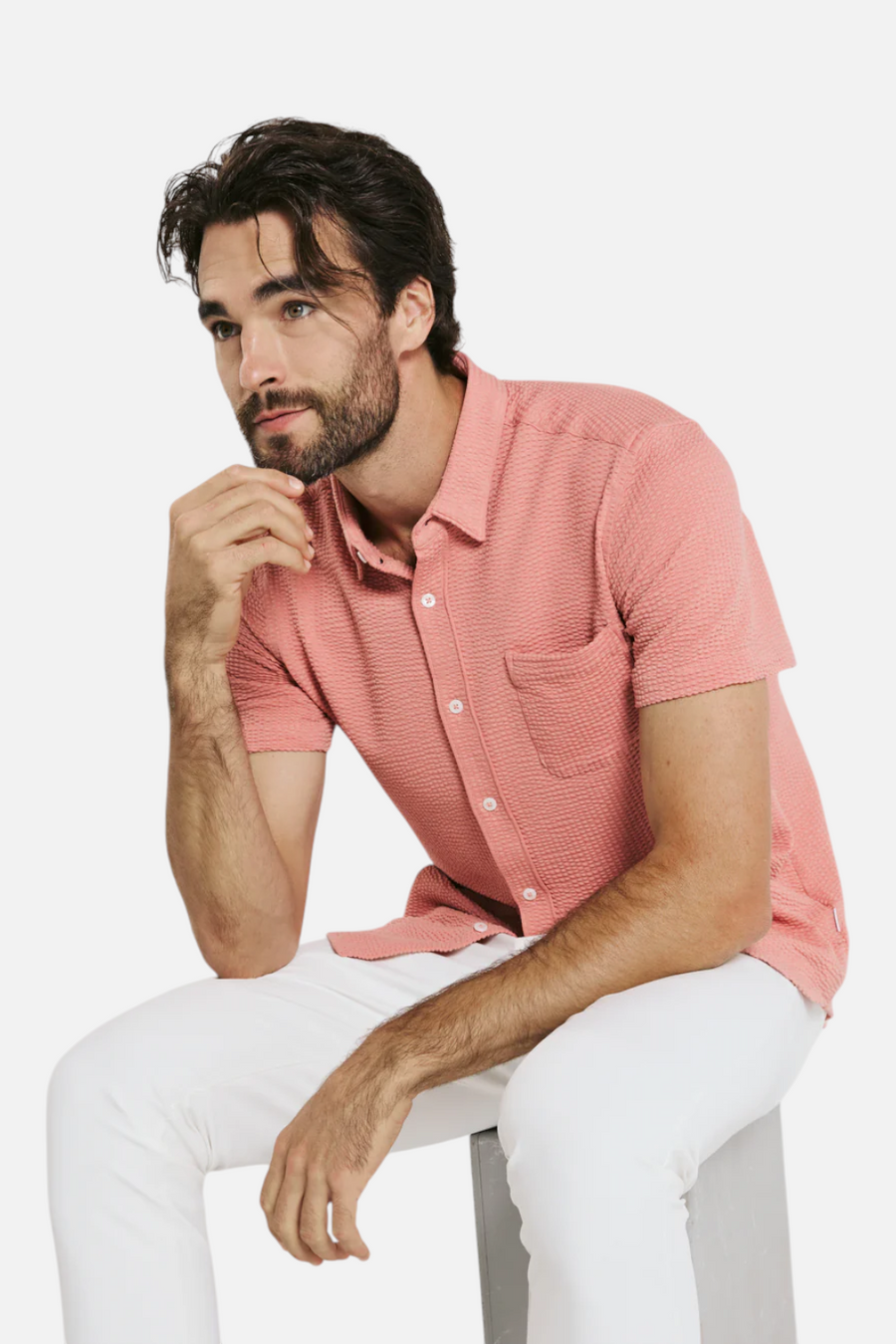 7 Diamonds Bennet Short Sleeve Seersucker Shirt in Poppy – alternate