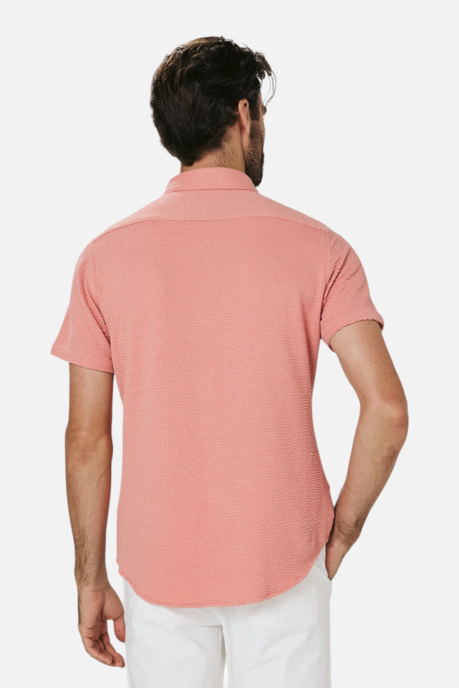7 Diamonds Bennet Short Sleeve Seersucker Shirt in Poppy – detail