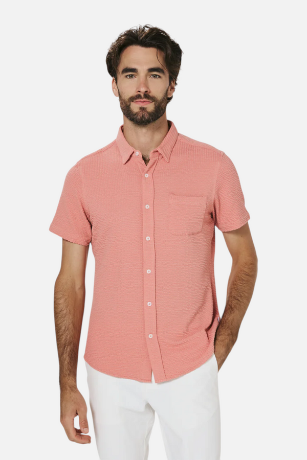 7 Diamonds Bennet Short Sleeve Seersucker Shirt in Poppy