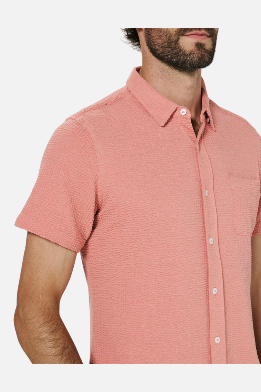 7 Diamonds Bennet Short Sleeve Seersucker Shirt in Poppy – side view