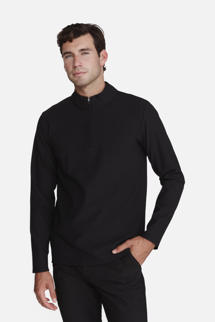 7 Diamonds Drift Quarter Zip Pullover in Black – front view