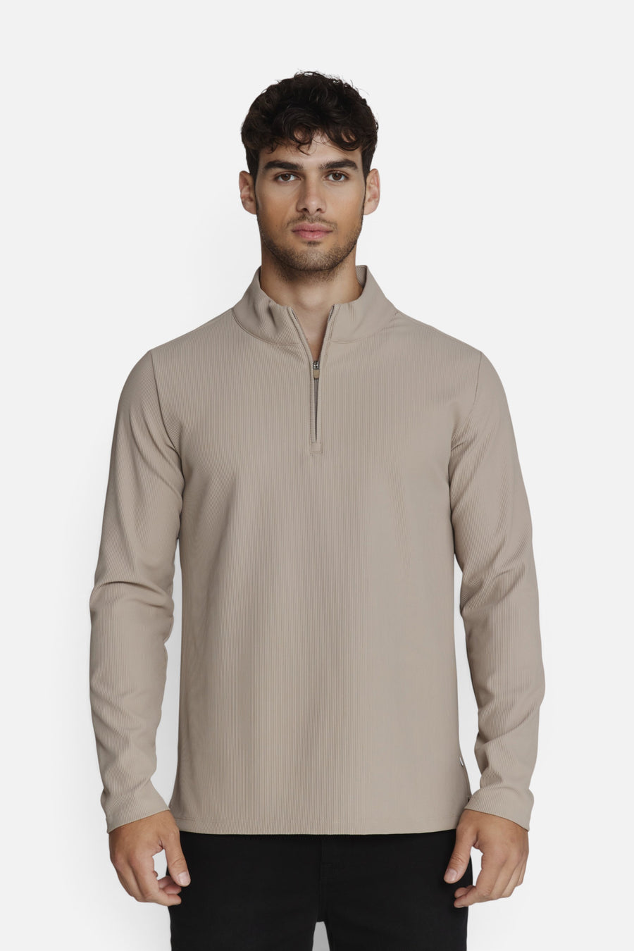 7 Diamonds Drift Quarter Zip Pullover in Taupe – front view