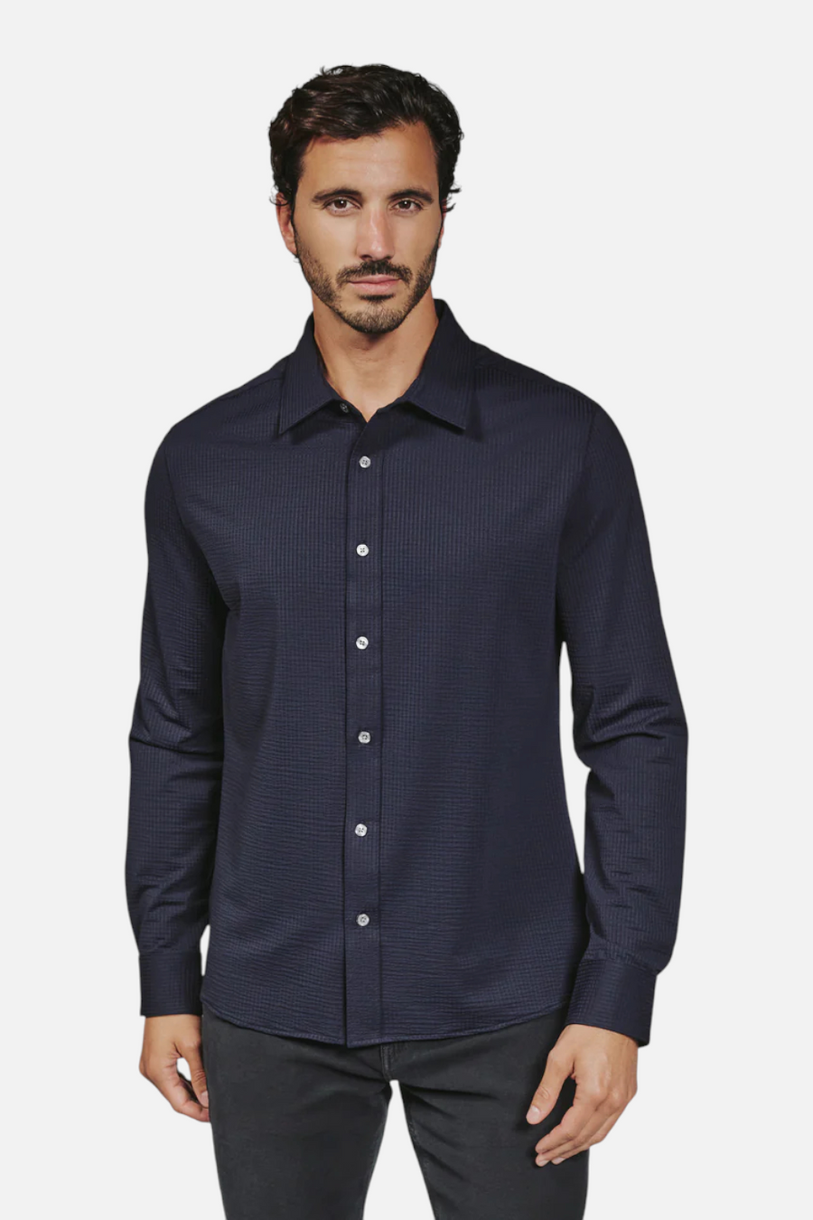 7 Diamonds Ferris Long Sleeve Shirt in Navy – front view