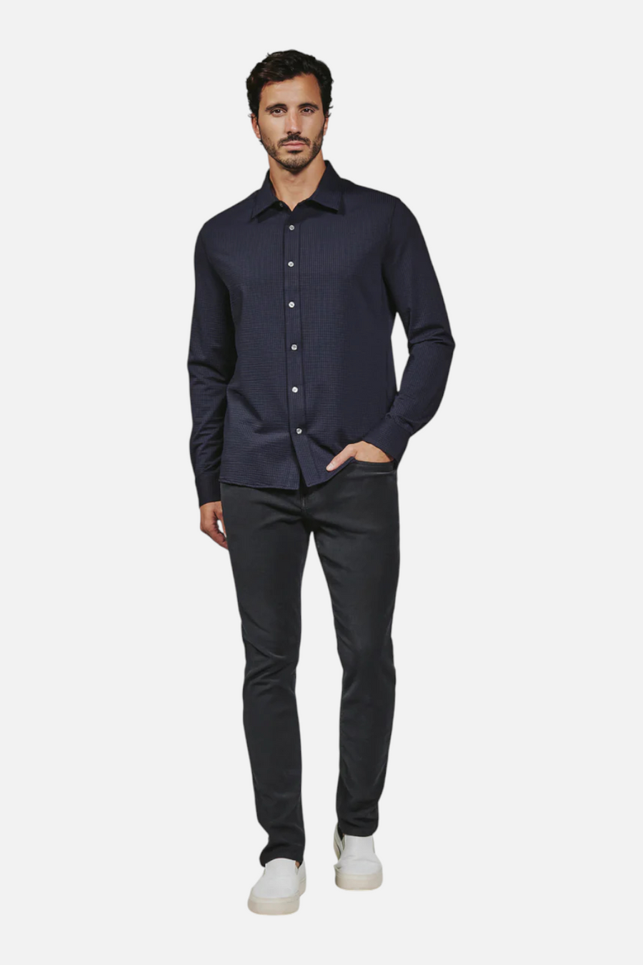 7 Diamonds Ferris Long Sleeve Shirt in Navy – side view
