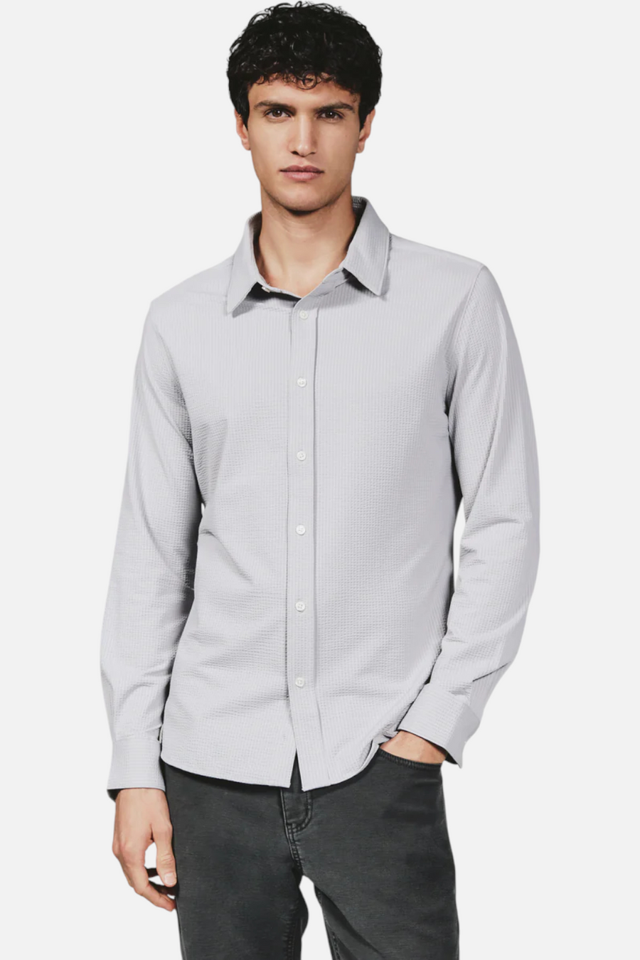 7 Diamonds Ferris Long Sleeve Shirt in Platinum – front view