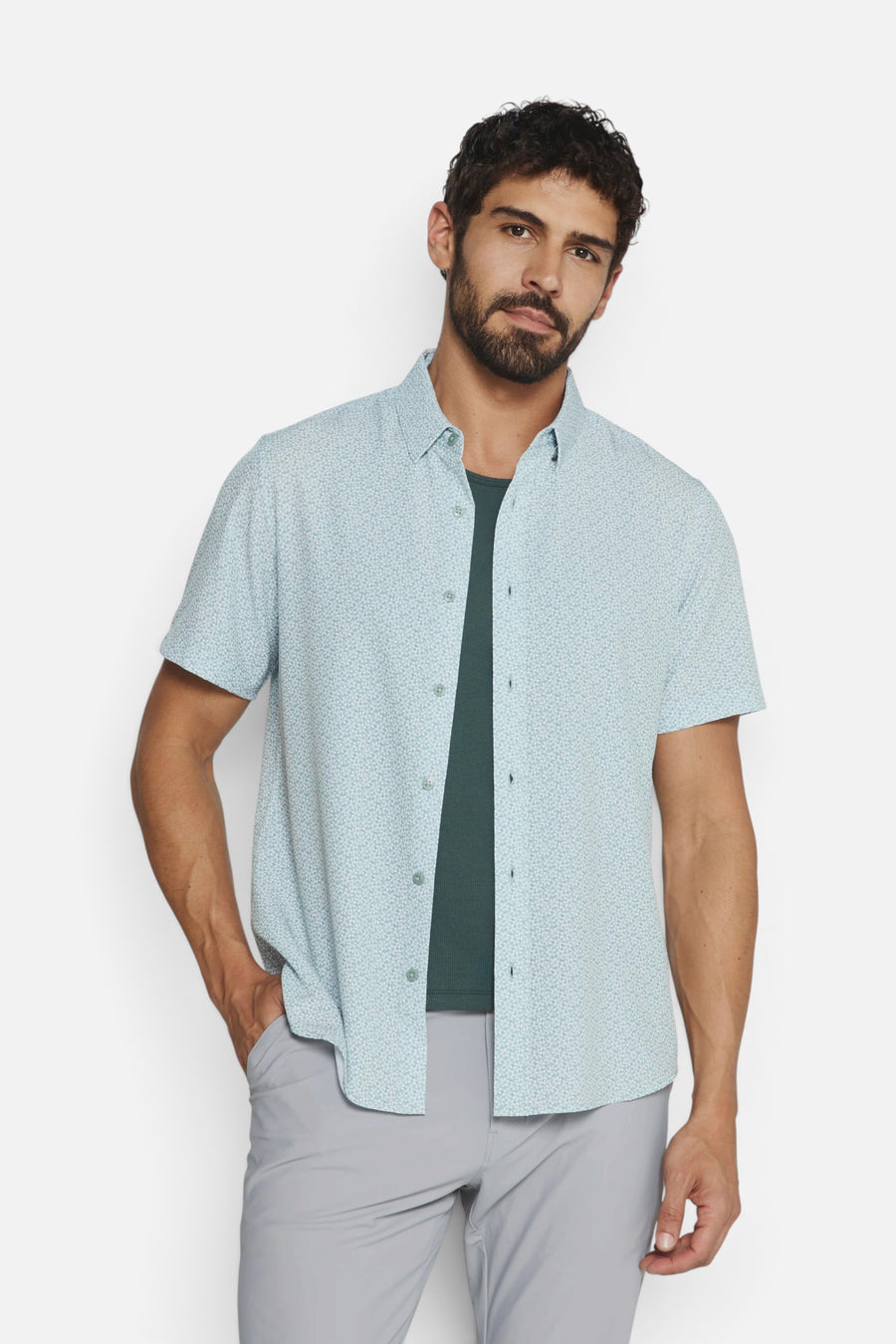 7 Diamonds Jace Short Sleeve Shirt in Aloe – front view