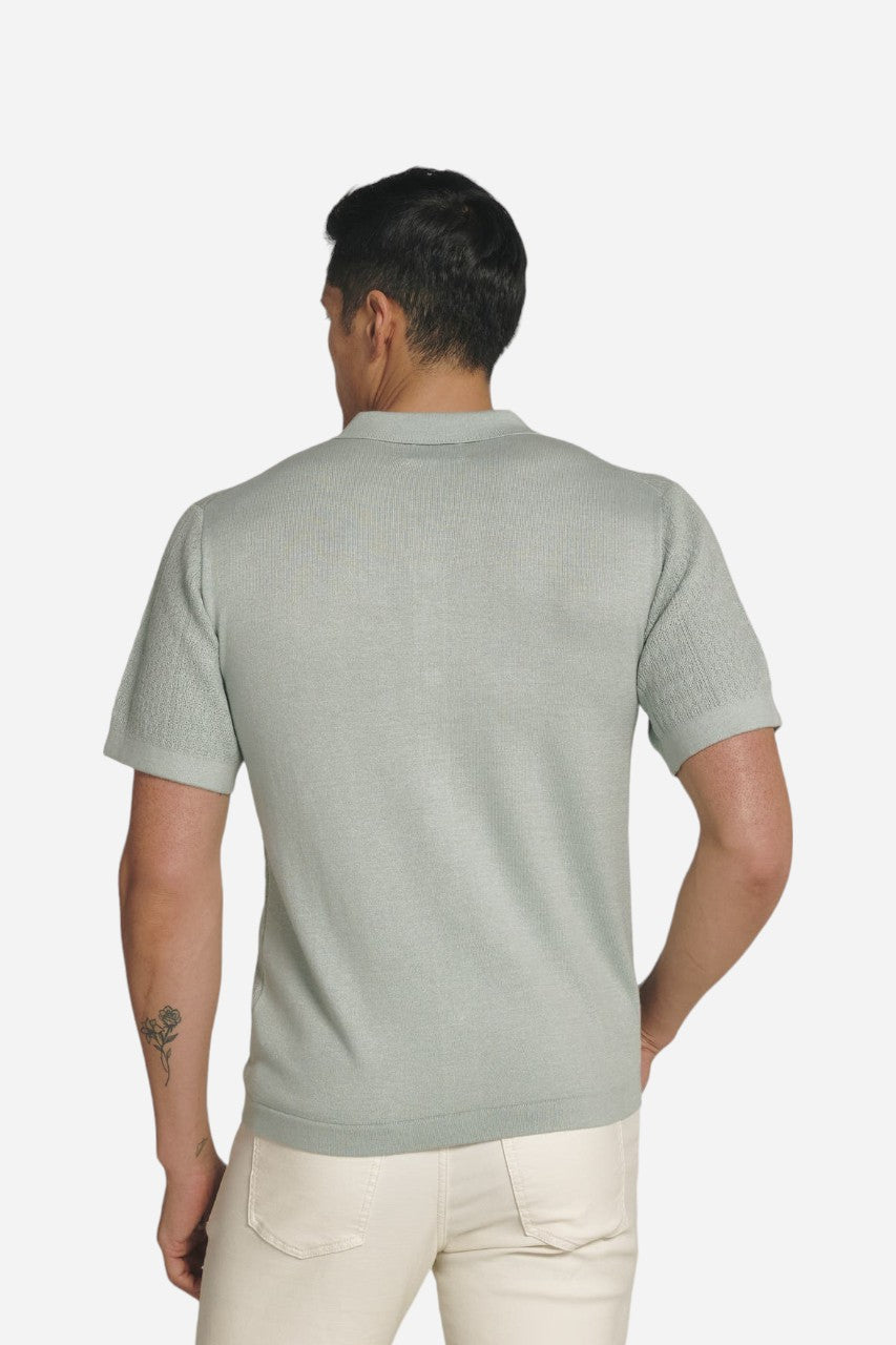 7 Diamonds Jonas Button Down Sweater Polo in Sage – back view