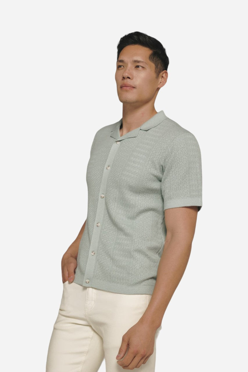 7 Diamonds Jonas Button Down Sweater Polo in Sage – detail