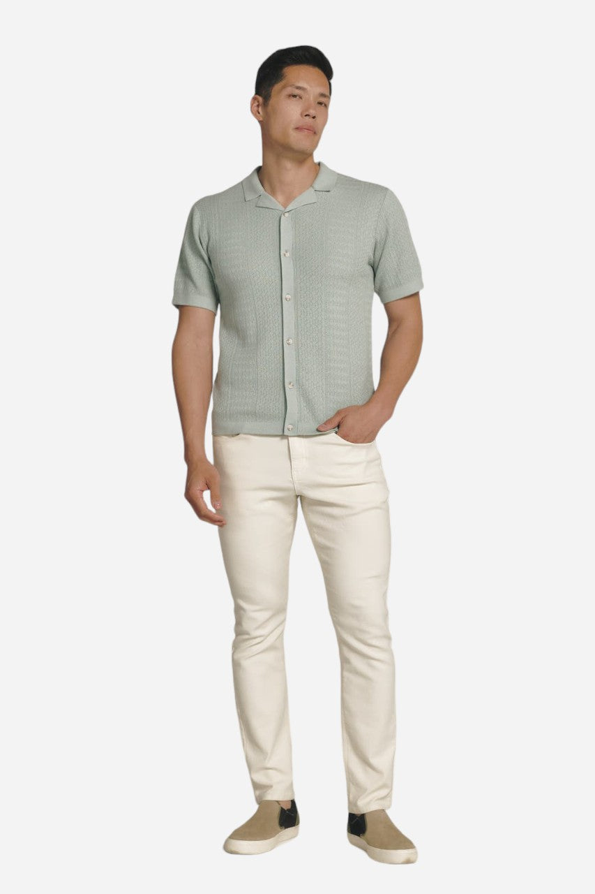 7 Diamonds Jonas Button Down Sweater Polo in Sage – flat lay