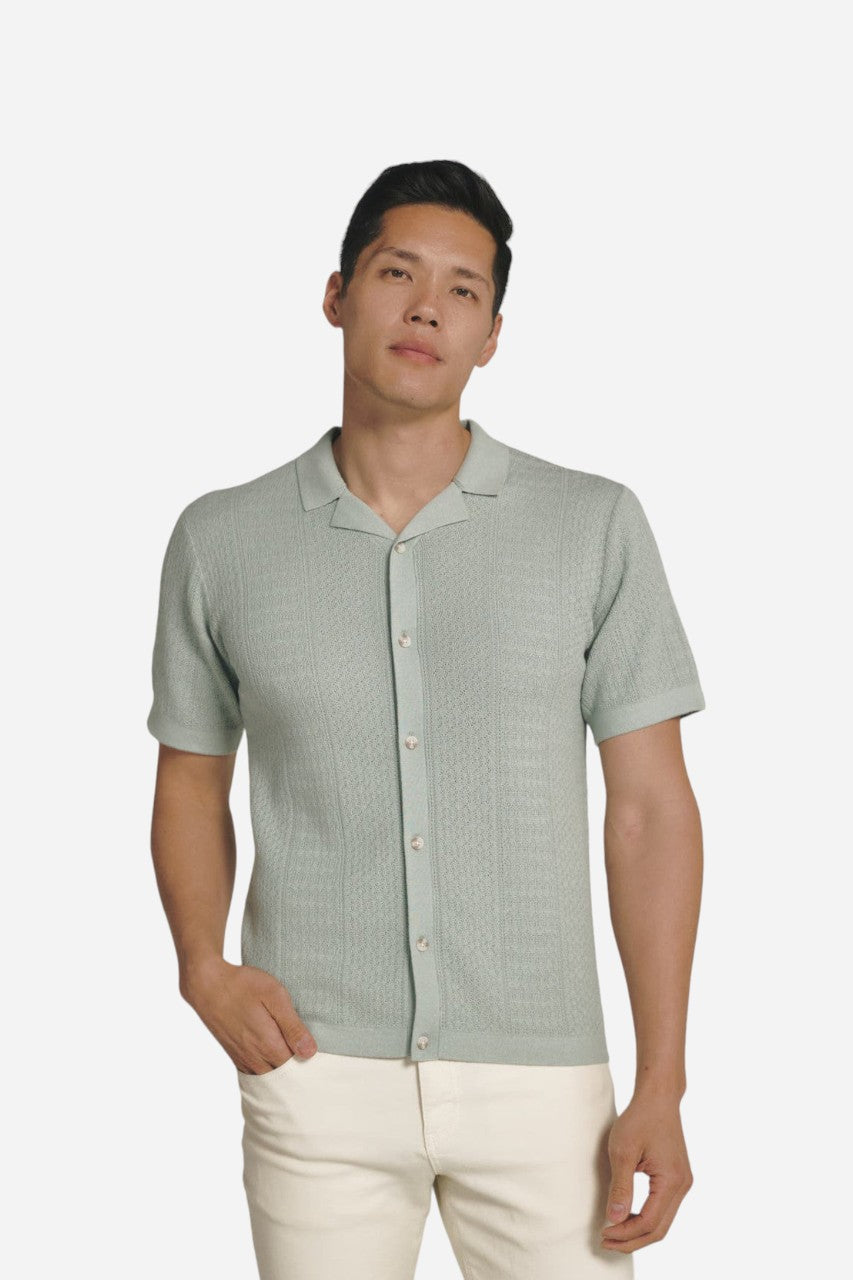 7 Diamonds Jonas Button Down Sweater Polo in Sage – front view