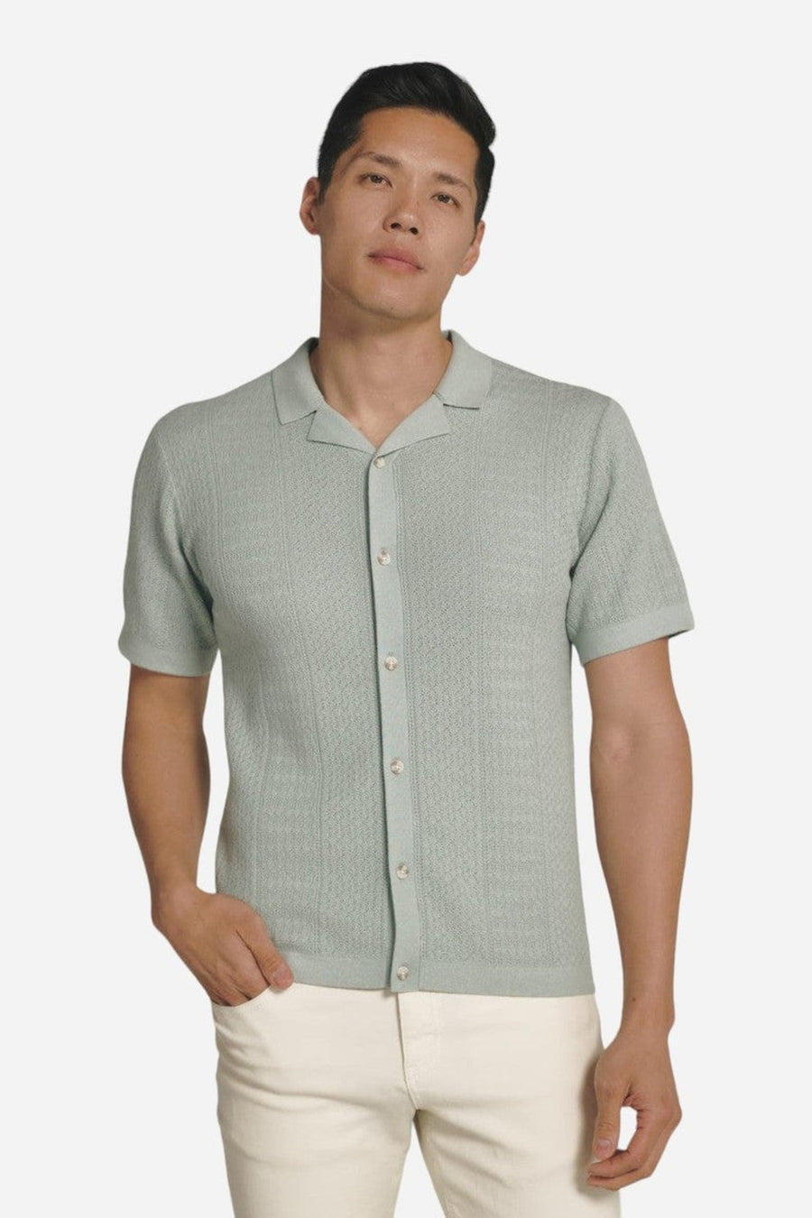 7 Diamonds Jonas Button Down Sweater Polo in Sage – side view