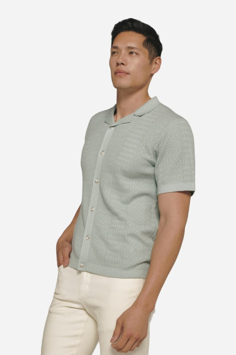 7 Diamonds Jonas Button Down Sweater Polo in Sage – side view
