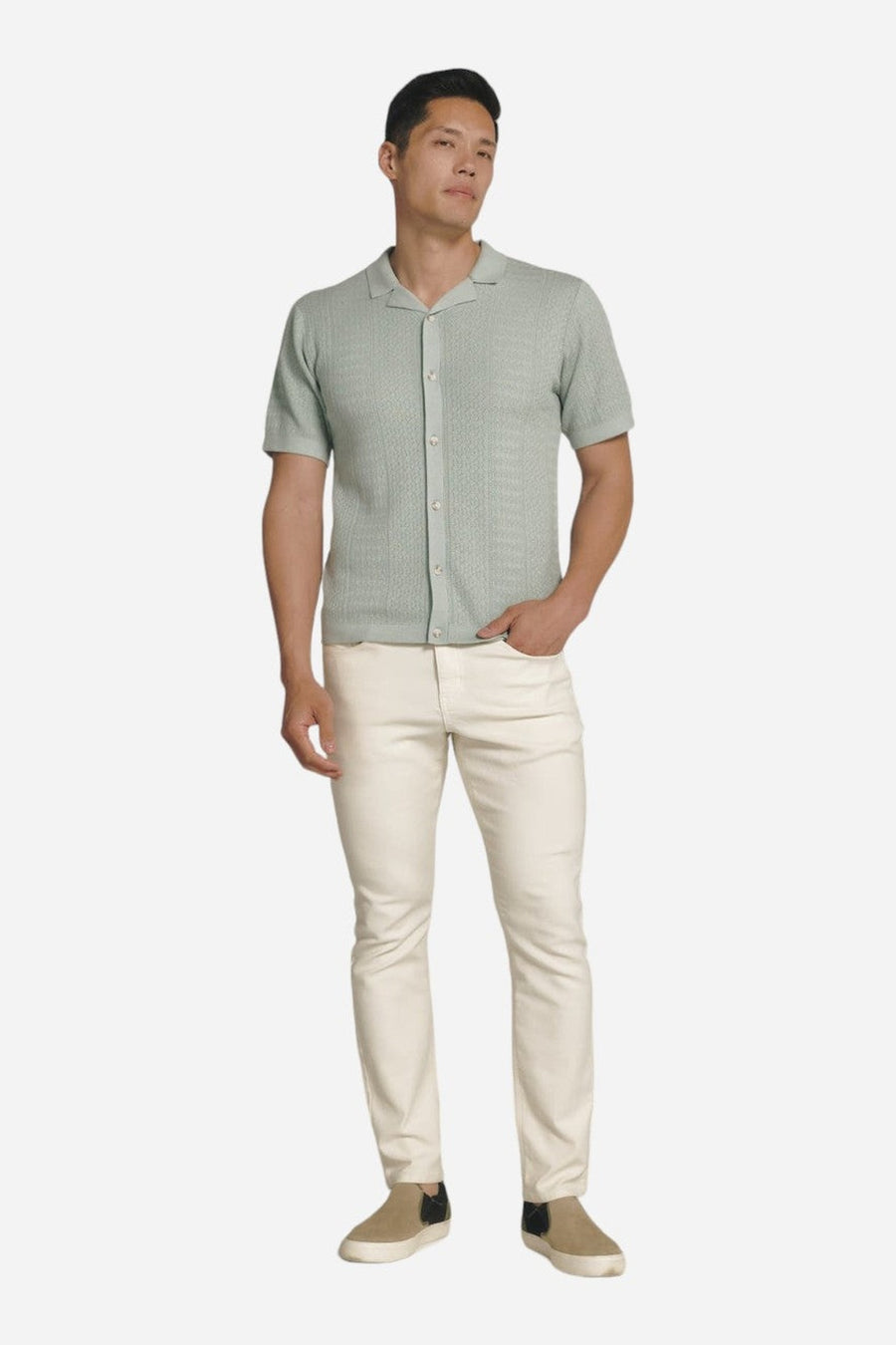 7 Diamonds Jonas Button Down Sweater Polo in Sage – side view