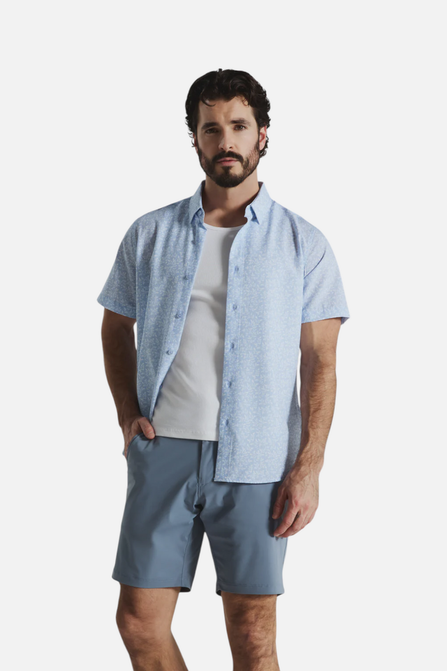 7 Diamonds Kai Short Sleeve Shirt in Dusty Blue – flat lay