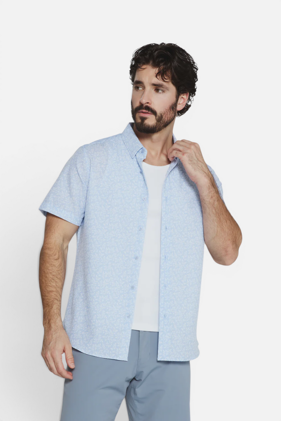 7 Diamonds Kai Short Sleeve Shirt in Dusty Blue – front view